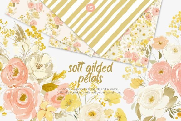 Download Soft Gilded Floral Clipart &amp; Patterns - Gilded Collection