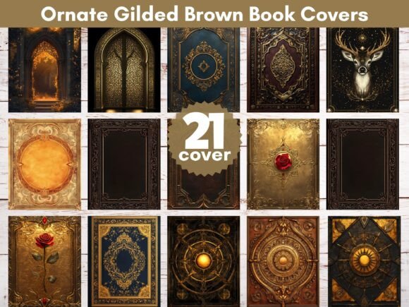 Download Ornate Gilded Brown Book Covers - Gilded Collection