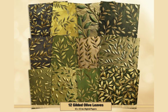 Download Gilded Olive Leaves Digital Papers - Gilded Collection